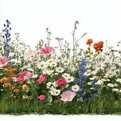 Vibrant Wildflower Meadow in Full Bloom , white background cut out PNG