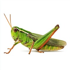 Vibrant Green Grasshopper Close-up , white background cut out PNG