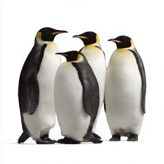 Obraz premium Four Emperor Penguins in a Row , white background cut out PNG