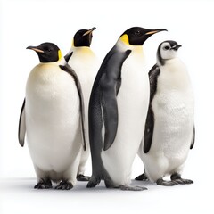 Fototapeta premium Four Emperor Penguins in a Row , white background cut out PNG
