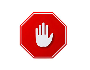 Obraz premium Red Octagonal Stop Sign with White Hand Vector Illustration
