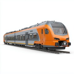 Orange Modern Train on Tracks , white background cut out PNG