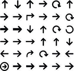 Essential Arrow Icon Collection for UI/UX Design vector illustration set, Vector illustration set Collection of various modern and minimalist arrow icons. Ideal for websites and apps.