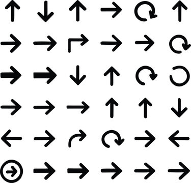 Essential Arrow Icon Collection for UI/UX Design vector illustration set, Vector illustration set Collection of various modern and minimalist arrow icons. Ideal for websites and apps.