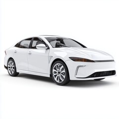 Naklejka premium Sleek White Sedan - Modern Electric Car Design , white background cut out PNG