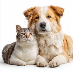Loving Companions: Dog and Cat Portrait , white background cut out PNG