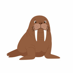 Cute Walrus Cartoon Illustration for Kids Coloring Book