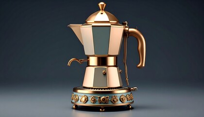 Golden coffee maker on a dark background