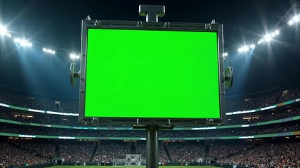 Dynamic green screen scoreboard awaits your creative content, capturing the electric atmosphere of a packed stadium with bright stadium lights illuminating the action. - Powered by Adobe