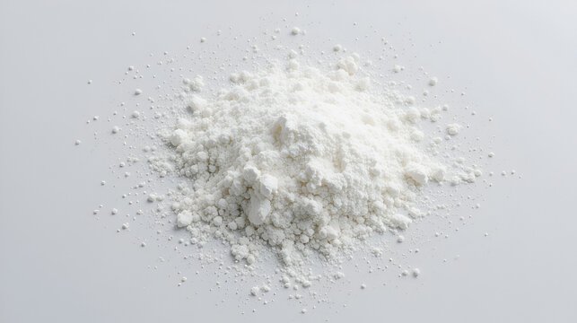 White powder of zinc iodide Zn2I2 a compound of zinc and iodine on a pure white backdrop