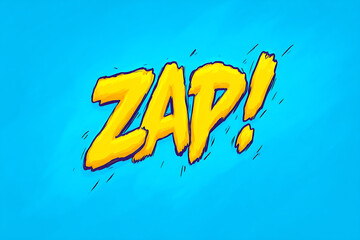 comic book onomatopoeia, exciting cartoon zap typography with lightning bolts and dynamic motion lines