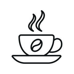 Coffee glass mug icon in outline with steam for menu, kitchen, and beverage design.