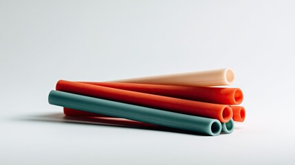 Colorful Plastic Tubes In A Minimalist Studio Arrangement A Detailed Product Photography Image Showcasing Pastel Orange Coral Peach And Teal