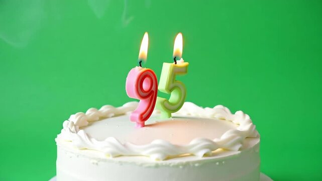 Celebrate a milestone ninety-fifth birthday with vibrant candles atop a delicious white cake, perfect for festive occasions and anniversaries.