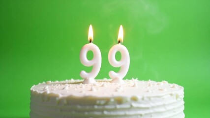 Celebrate a milestone birthday with a beautiful cake featuring lit '99' candles, perfect for capturing joyful moments and special anniversaries. - Powered by Adobe