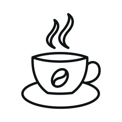 Coffee glass mug icon in outline with steam for menu, kitchen, and beverage design.