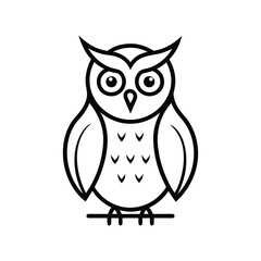 Cute cartoon owl line art isolated on white background