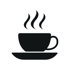 Coffee glass mug icon in bold glyph with steam for beverage, menu, and cafe projects.