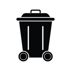 trash can silhouette with lid and wheels isolated on white background