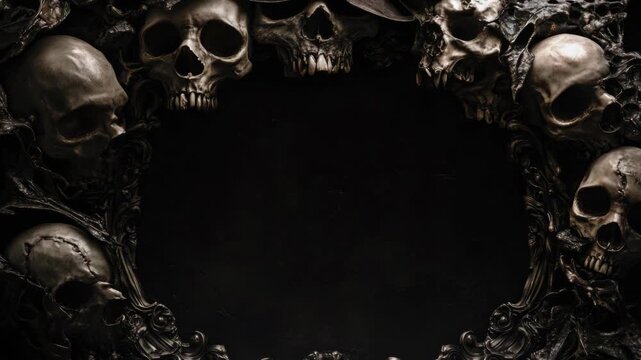 Dark gothic frame with skulls and ornate details in mysterious design