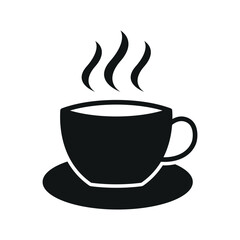 Coffee glass mug icon in bold glyph with steam for beverage, menu, and cafe projects.
