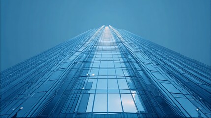 Fototapeta premium Modern Tall Glass Skyscraper Building Looking Up in City