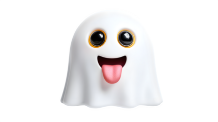 Ghost emoji with tongue out on white background 