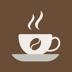 Coffee glass mug icon in withand chocolate color with steam for beverage, menu, and cafe art.