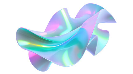 Iridescent Fluid Abstract Shape with Smooth Curves and Light Reflections on Transparent Background