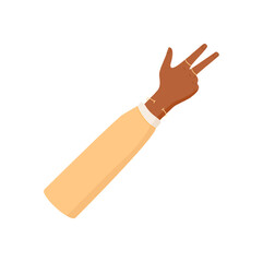 Flat depiction of a black hand showing three fingers with palm up in a counting gesture. Arm features light sleeve. Numbers and counting representation, isolated style, suitable for educational,