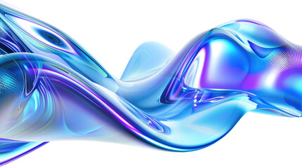 Abstract Fluid Waves in Shades of Blue and Purple with Shiny Texture and Transparent Background