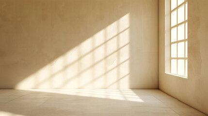 Fototapeta premium Minimalist Empty Room with Sunlight and Window Shadows