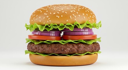 Immaculate Stacked Classic Beef Burger with Fresh Toppings on White