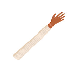 Open diverse human hand with open gesture in flat cartoon graphic style. Symbol of equality with extended fingers and Open arm. Abstract creative concept colorful diverse theme.