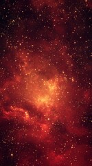 Glittering red space background with twinkling golden stars creating a celestial atmosphere, perfect for festive designs, holiday themes, and magical night sky illusions.