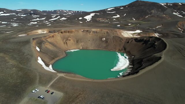 ICELAND, Viti crater Krafla, aerial rotation &ndash; drone 4k 60fps