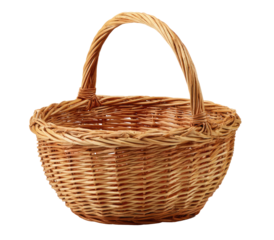 Empty shallow wicker basket with handle