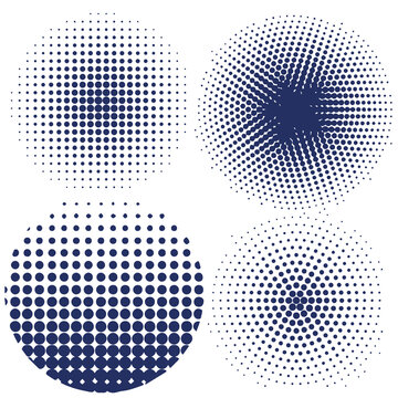 Degradados en estilo halftone de puntos coloridos sobre un fondo transparente. Dise&ntilde;os abstractos de patrones de puntos para dise&ntilde;o gr&aacute;fico