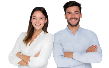 A smiling male doctor in a white coat, isolated on a transparent background