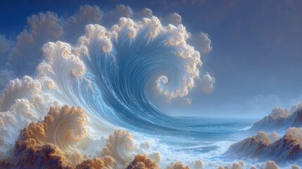 ocean wave, mandelbrot fractal banner backdrop, abstract art