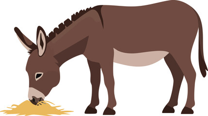 Obraz premium Donkey eating hay vector illustration with brown tones simple farm animal design 