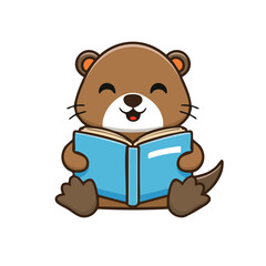 Obraz premium A cheerful otter reading a blue book