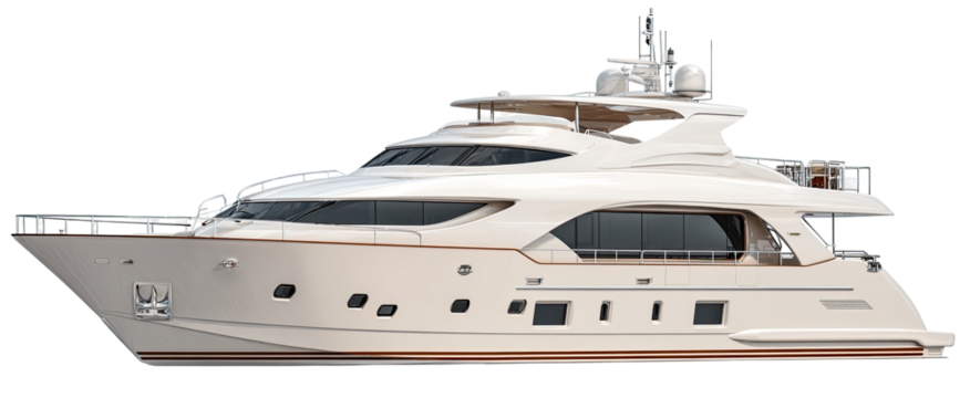 Side view of a light beige luxury yacht