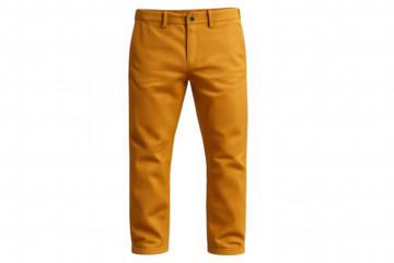Studio shot of mustard yellow chino pants isolated on transparent background, perfect for fashion projects