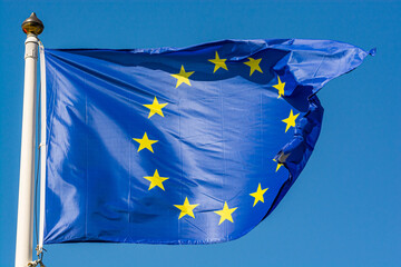 Gdansk, Poland - August 18, 2021. Flag of European Union in wind