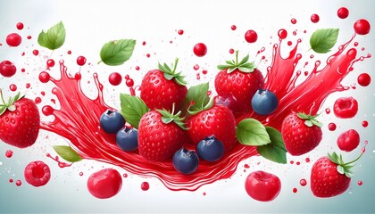 luscious red berries vibrant juice splash watercolor painting red juice