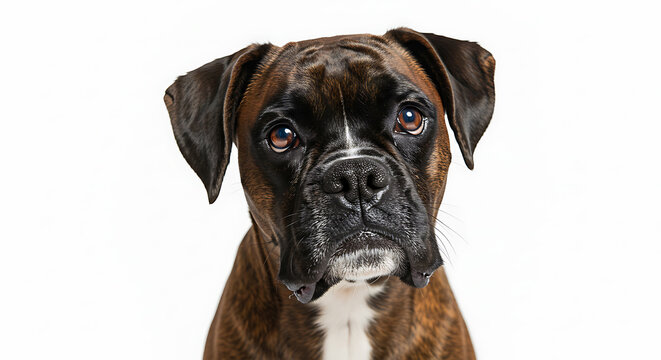 Boxer Dog Close-up Headshot on White Background