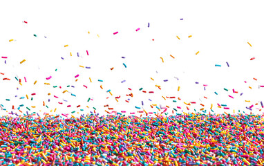  Colorful candy sprinkles falling on a transparent background, PNG file for post-production