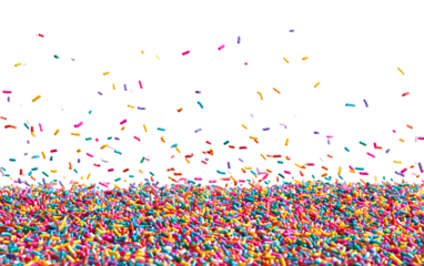  Colorful candy sprinkles falling on a transparent background, PNG file for post-production