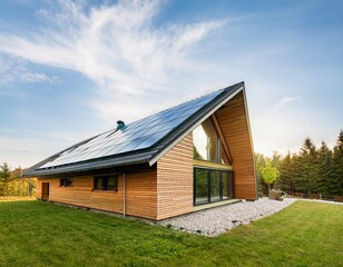 Obraz premium zero energy home with advanced thermal insulation technology solar panels and green roof integration